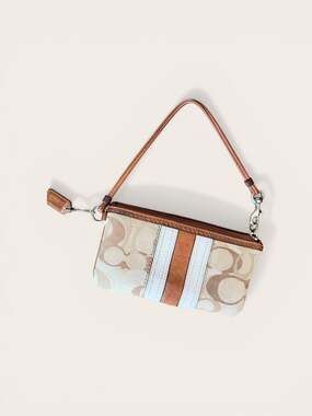 Coach Signature C Hampton Wristlet with Leather Stripe Accent